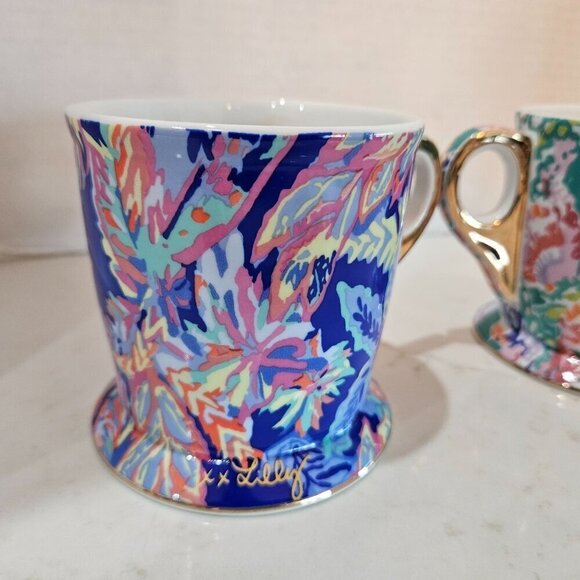Lilly Pulitzer Ceramic Mug Set Two Gold Handle12 oz Shell Search, Sunset Safari - Picture 2 of 12